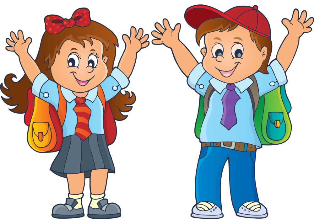 clipart of two kids ready for school